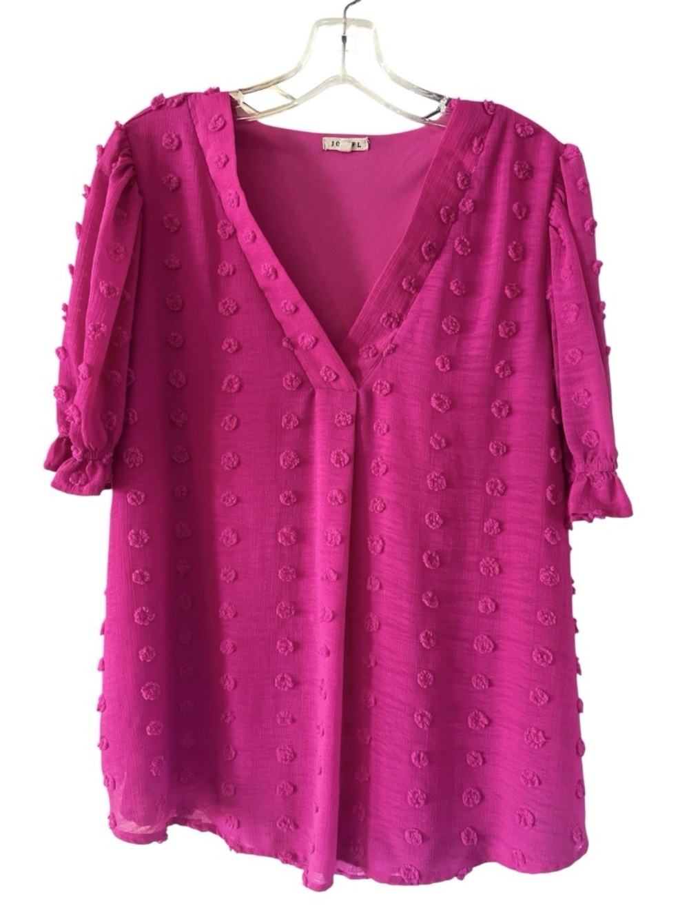Jodifl Womens Medium Fuchsia Swiss Dot Vneck Blouse Swing Lined Flutter Sleeves